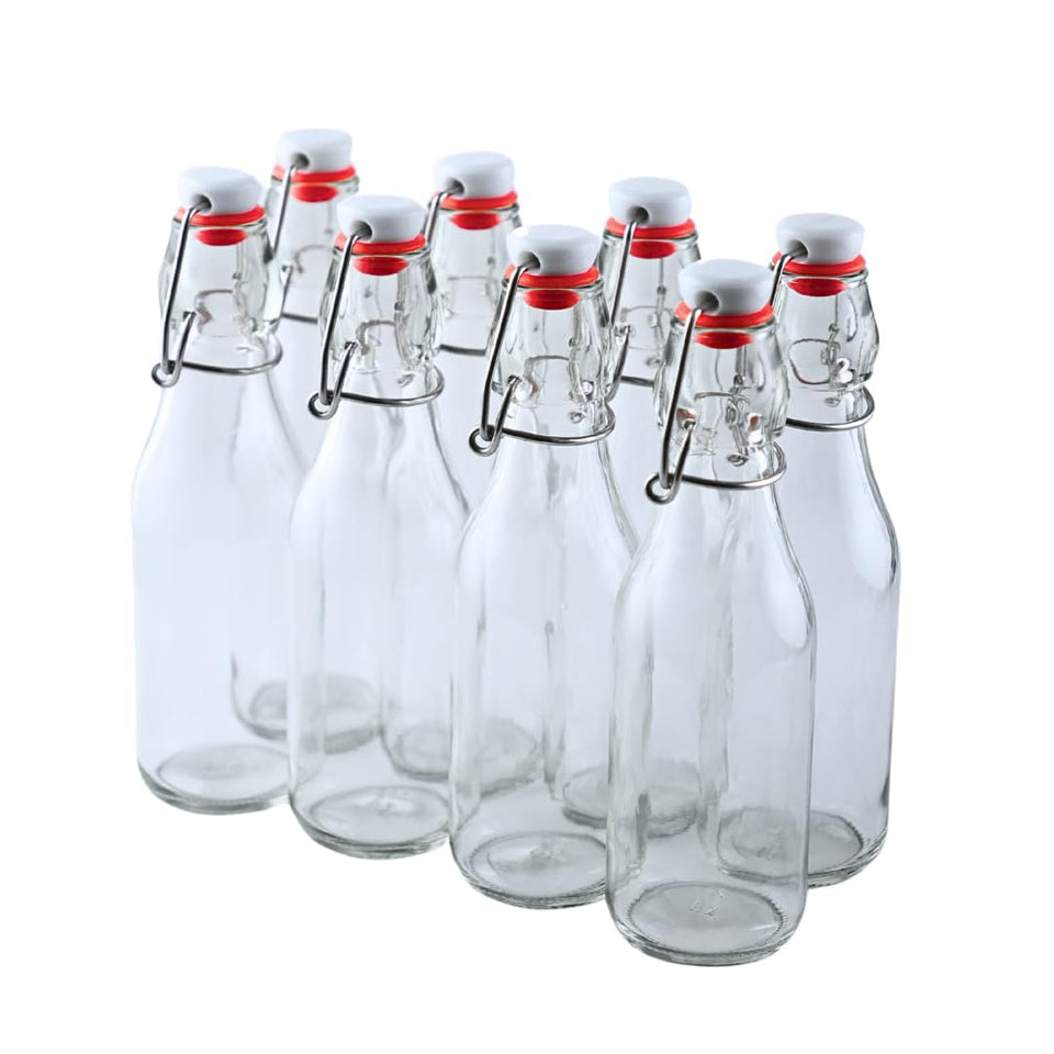 FastRack 8.5oz swing-top bottles—8-pack ready for home bottling and storage.