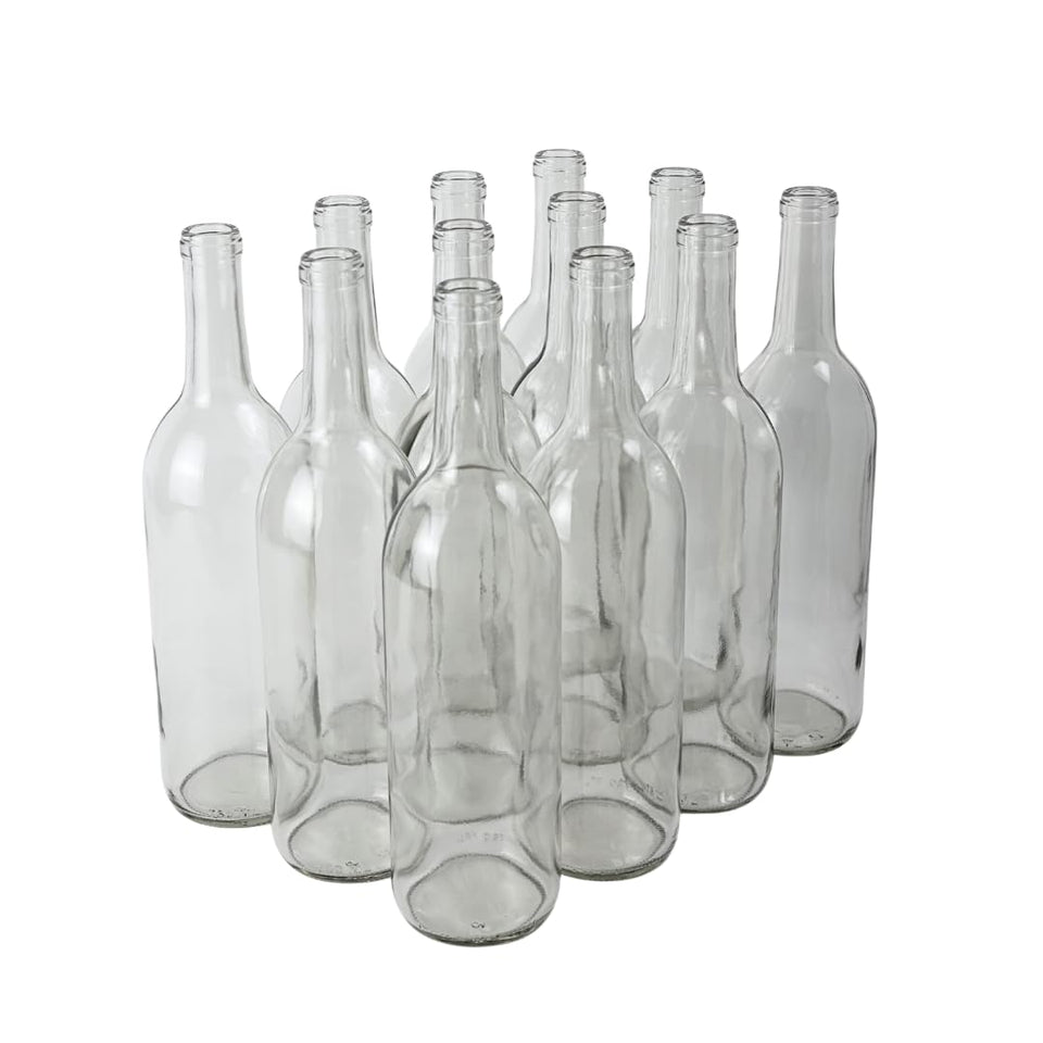 FastRack Bordeaux 750ml clear bottle with cork finish, ideal for showcasing homemade wines.
