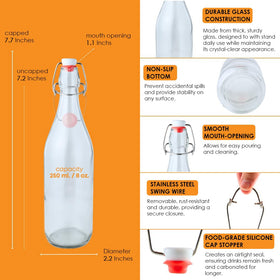 FastRack clear glass bottle shown for easy dishwasher cleaning and reuse.