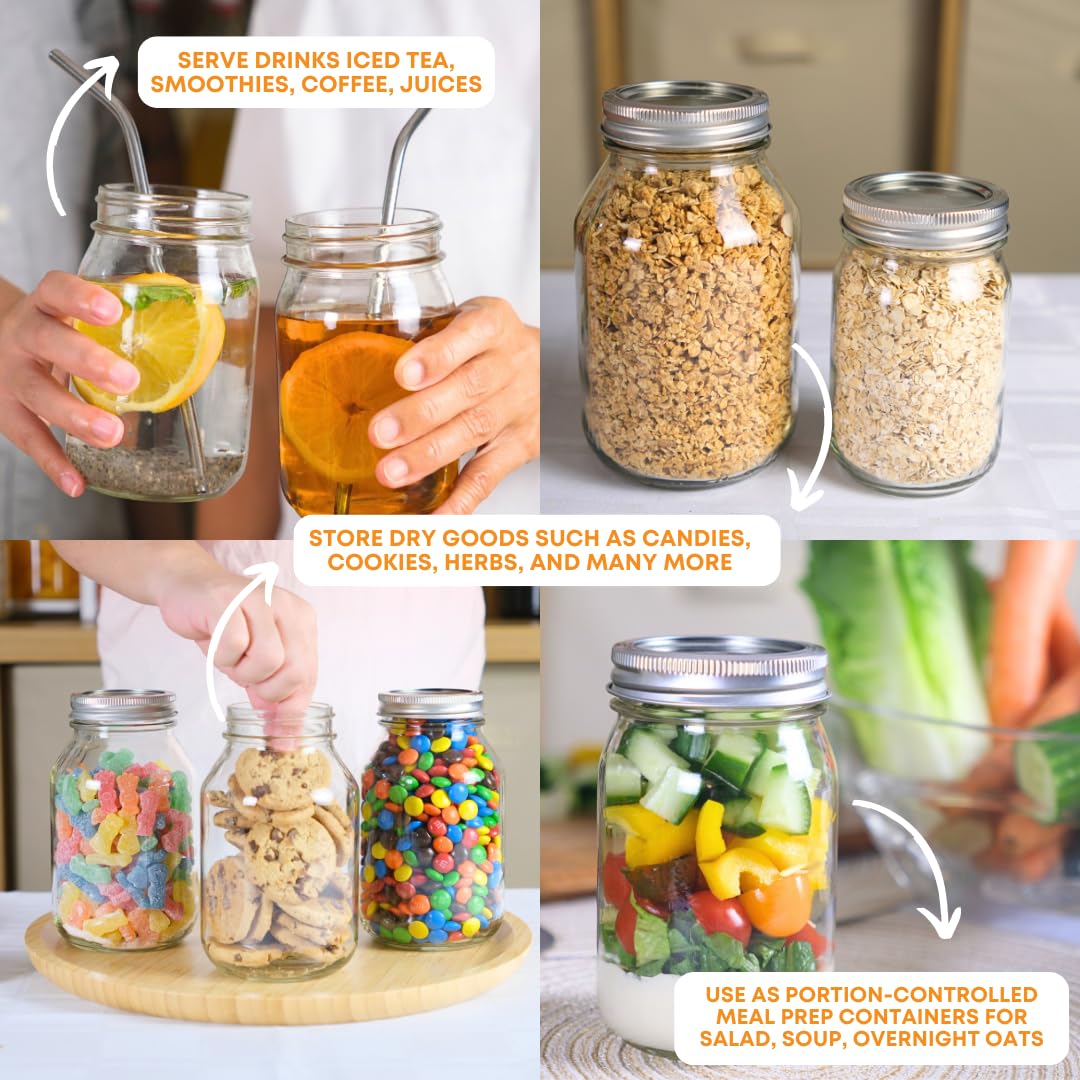FastRack 8-pack glass jars keep contents fresh with secure lids.