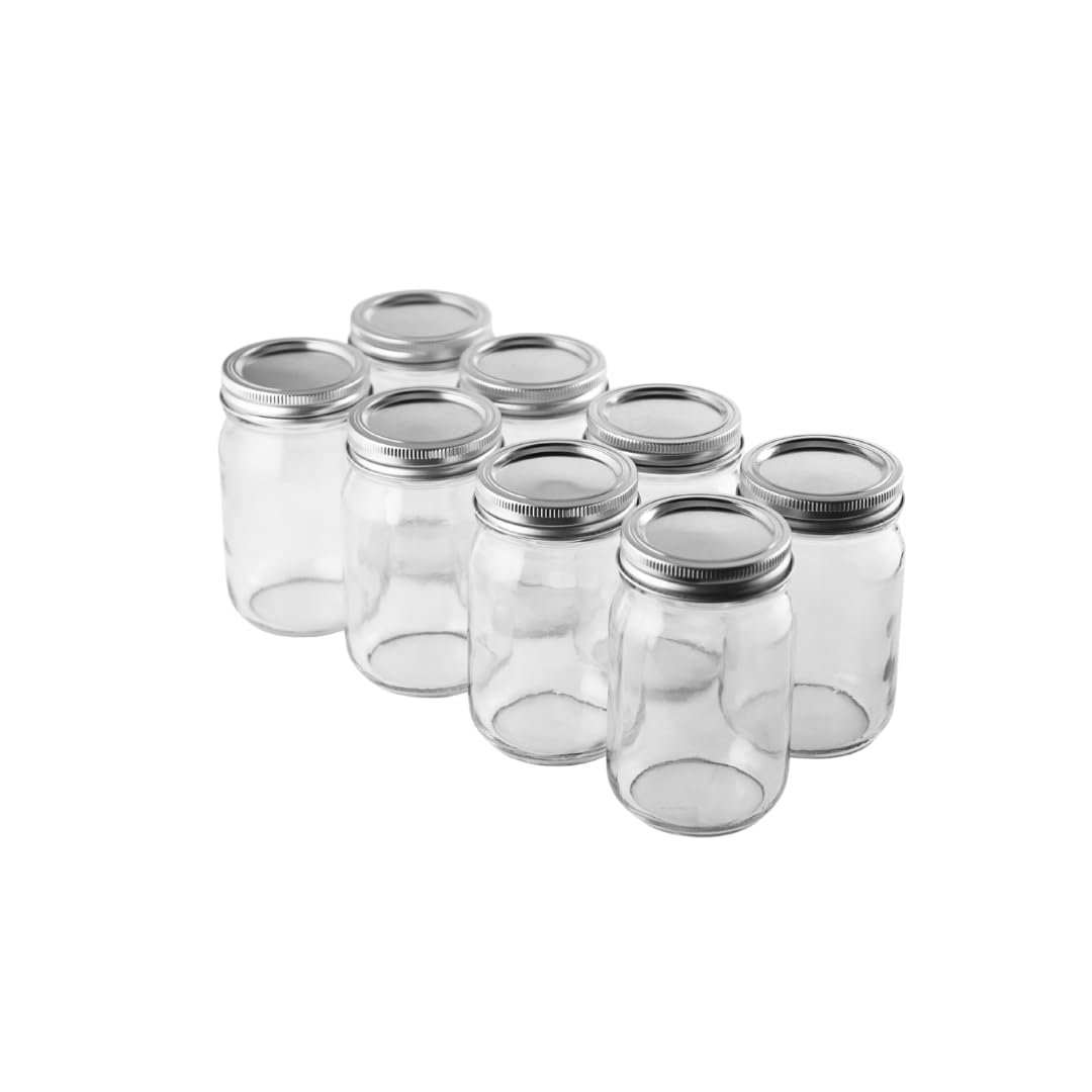 FastRack 16oz regular-mouth glass jar with airtight lid for pantry storage.