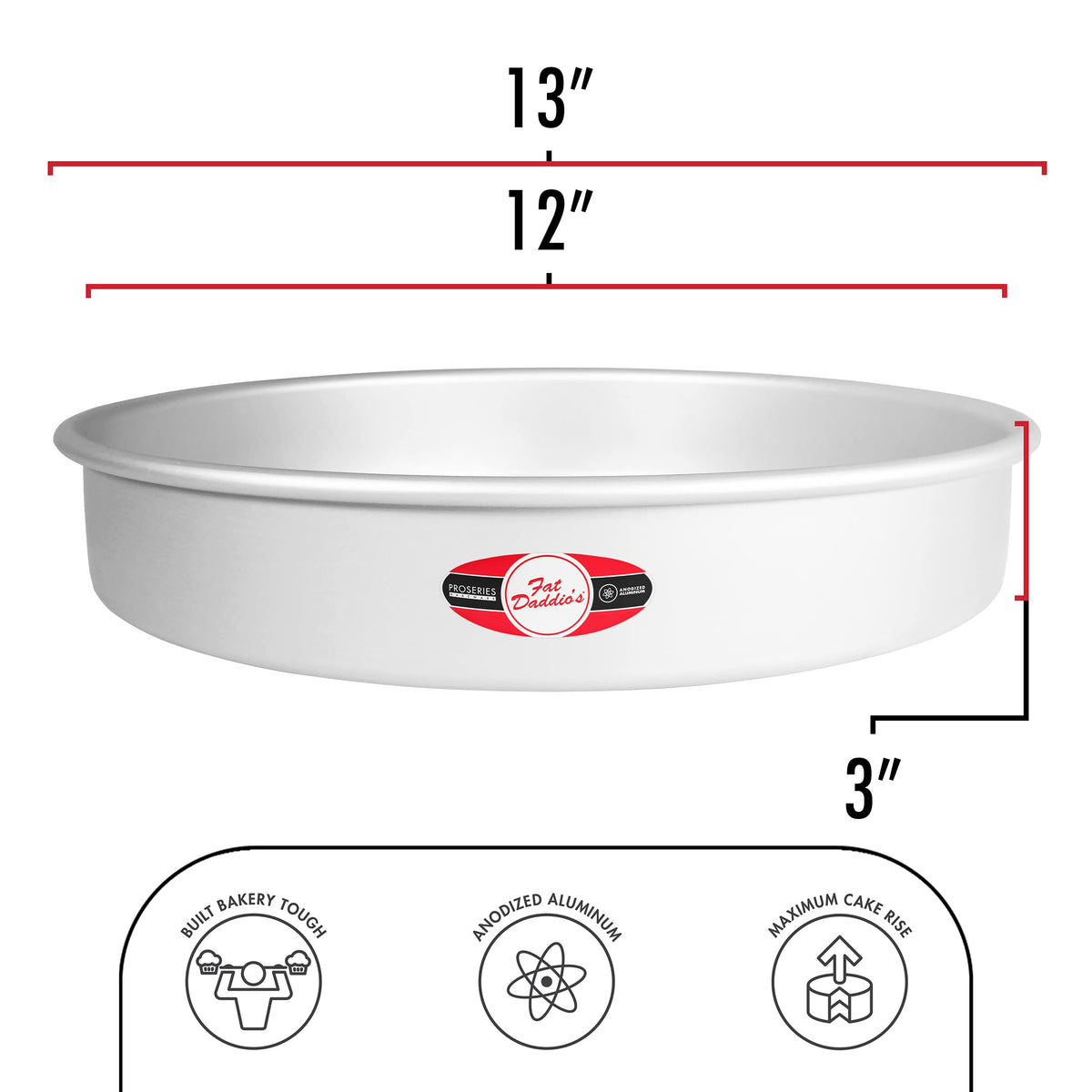 Fat Daddio's 12-inch interior diameter emphasizes ample capacity for layered cakes