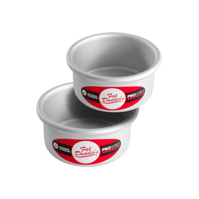 Fat Daddio's anodized round cake pan interior view for easy release and mini cakes.