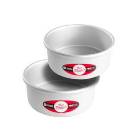 Fat Daddio's anodized round cake pan interior for even heat and uniform layers.