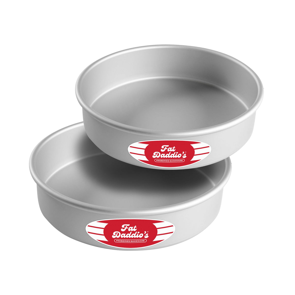 Fat Daddio's anodized round cake pan outer view shows durable bakeware for everyday cakes.