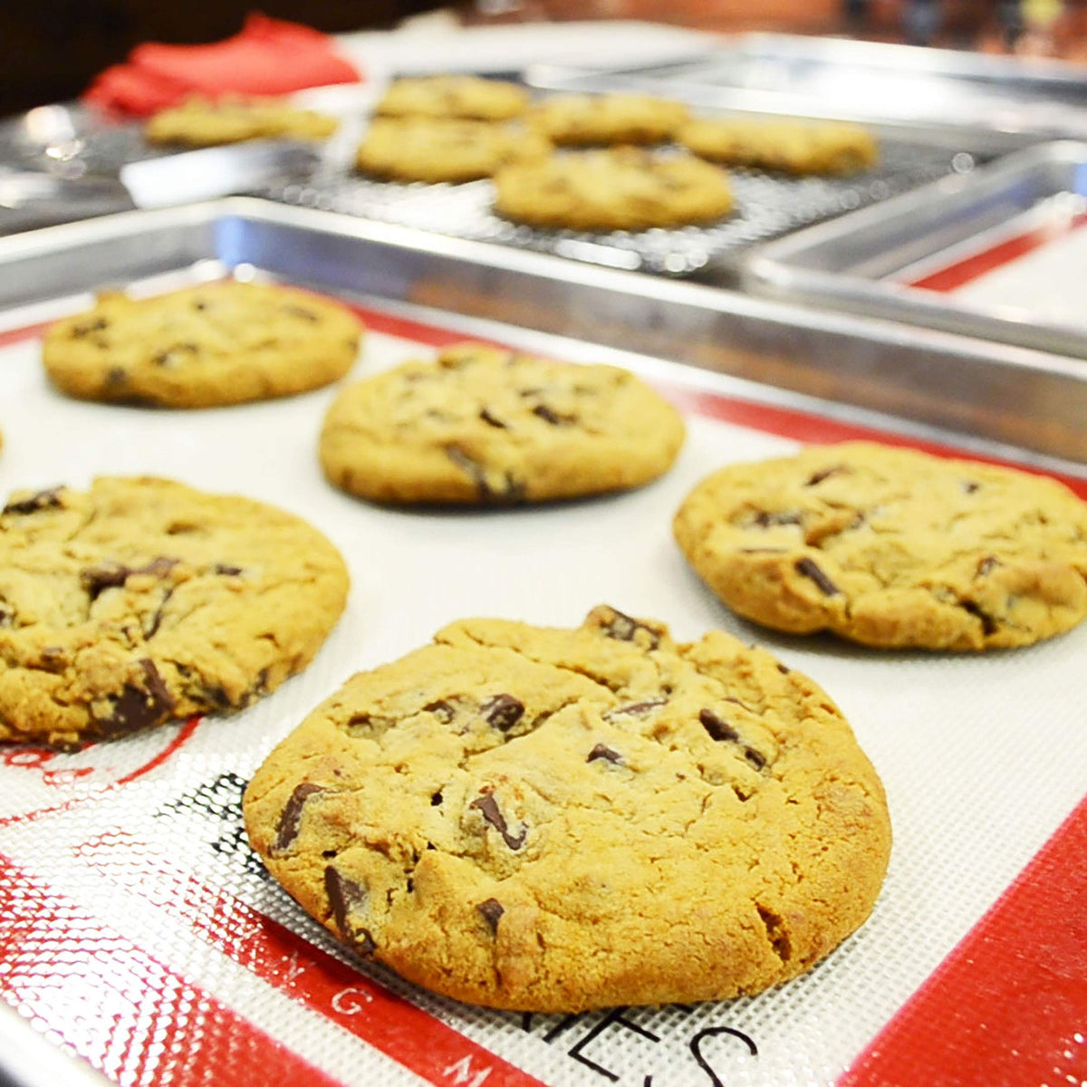 Fat Daddio's natural aluminum half-sheet pan 2-pack oven-ready for cookies.
