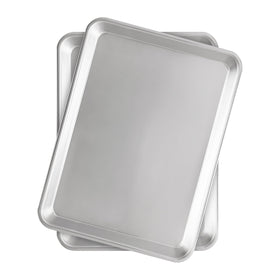 Fat Daddio's Natural Aluminum Quarter Sheet Pan with reinforced rim for durable baking.