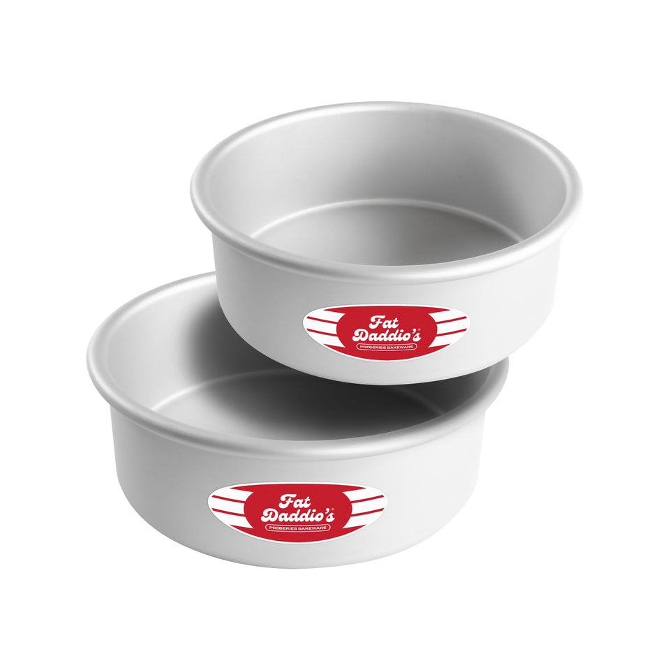 Fat Daddio's PRD-83SET anodized round cake pans assembled for even heat and clean release.