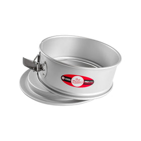Fat Daddio's round springform pan, 10-inch diameter, ideal for delicate cheesecakes.