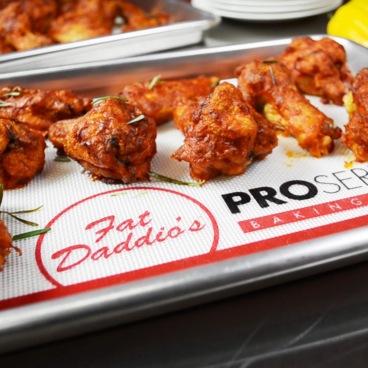 Fat Daddio's sheet pan paired with SM-QTR silicone mat for easy cleanup.
