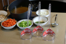 Fatsoff Soup Scoop used with a large stockpot for versatile cooking.