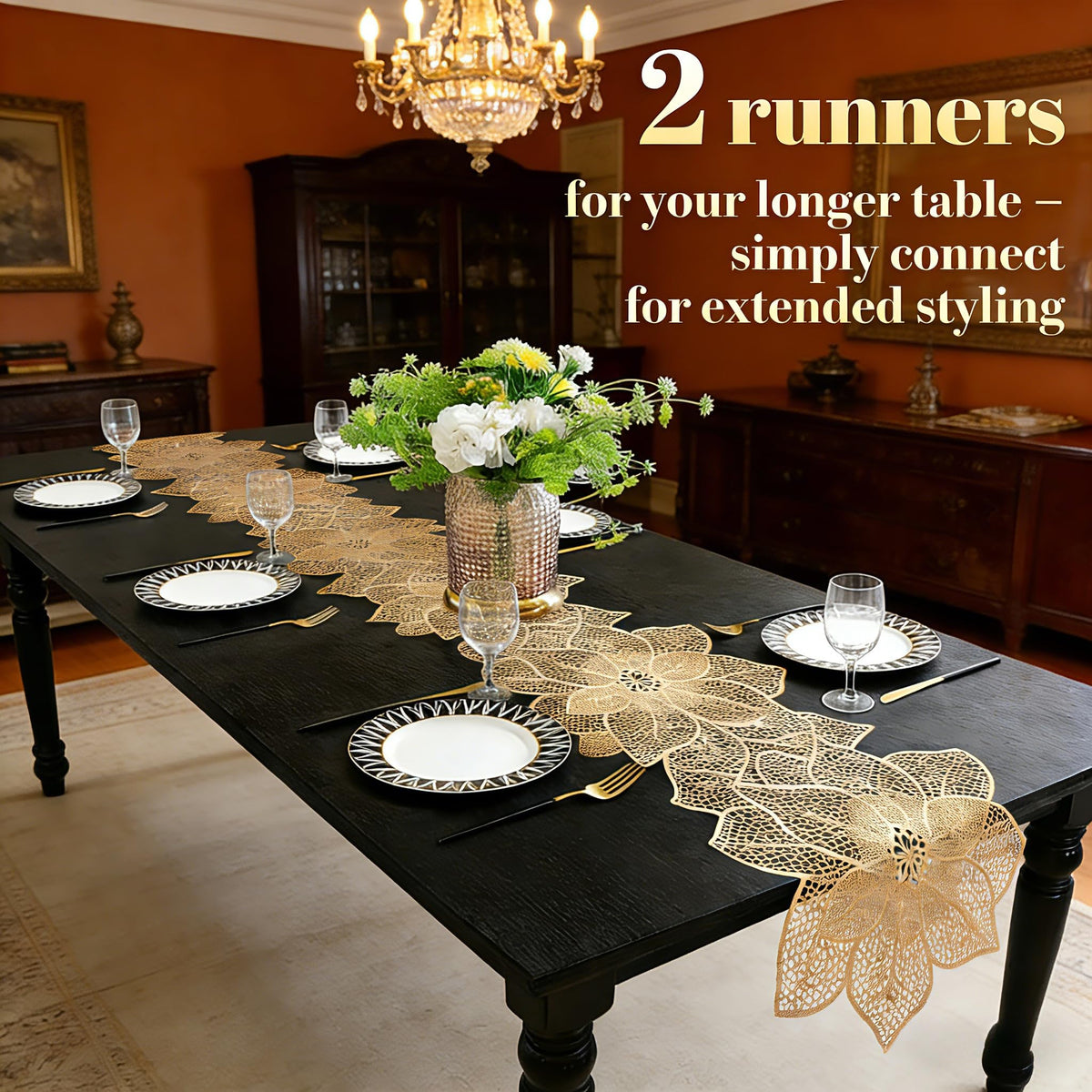 FAVE Gold Table Runner anti-slip texture protects surfaces.