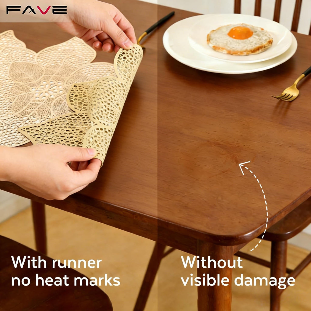 FAVE Gold Table Runner features plant-inspired design to elevate decor.