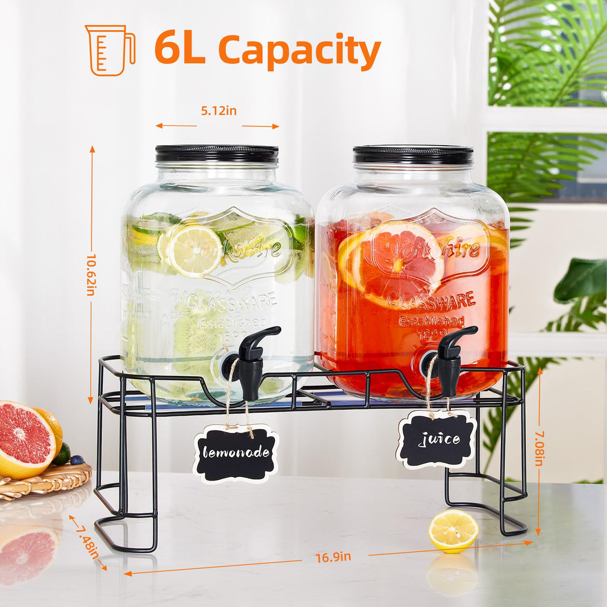 FavorFlavor 1.5-gallon glass dispenser close-up showing thick glass and sturdy build.