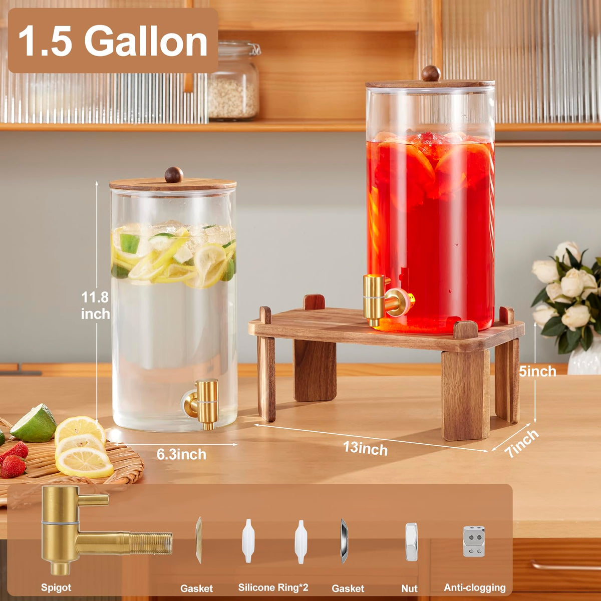 FavorFlavor glass dispenser with stainless steel spigot for smooth pours