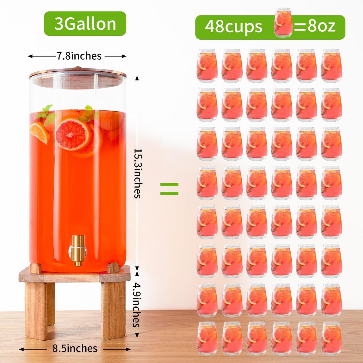 FavorFlavor glass dispenser with wood-seal lid keeps drinks fresh