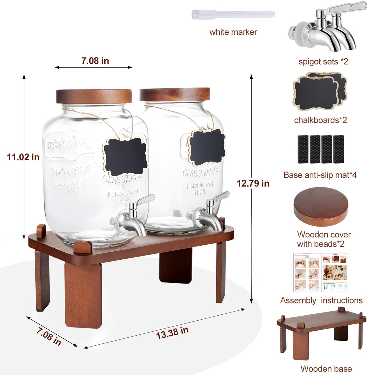 FavorFlavor glass drink dispenser with wood stand enhances table display for beverages