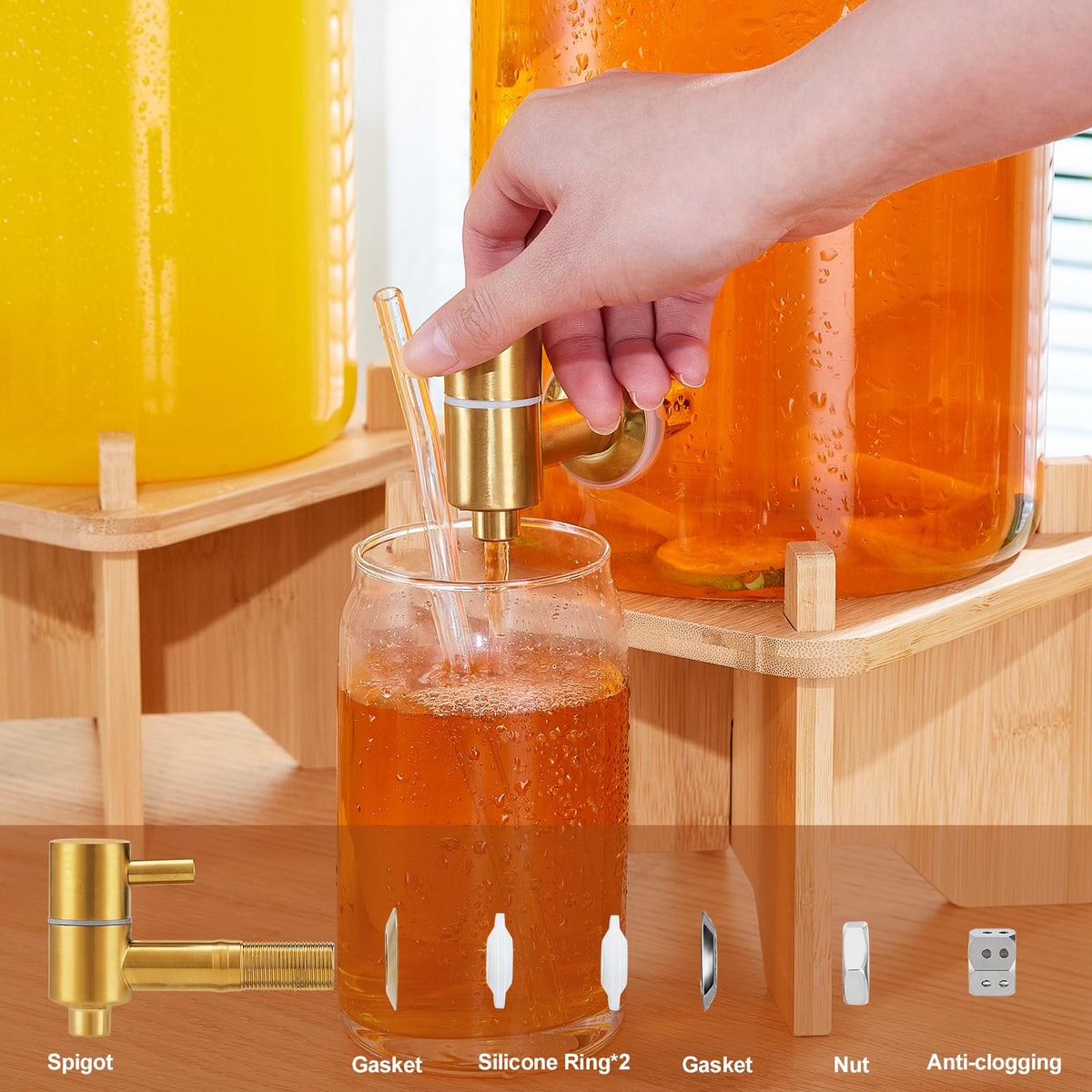 Close-up of FavorFlavor stainless steel spigot for smooth pouring