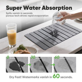 Favorking Stone Drying Mat protects delicate dishes from watermarks after washing.