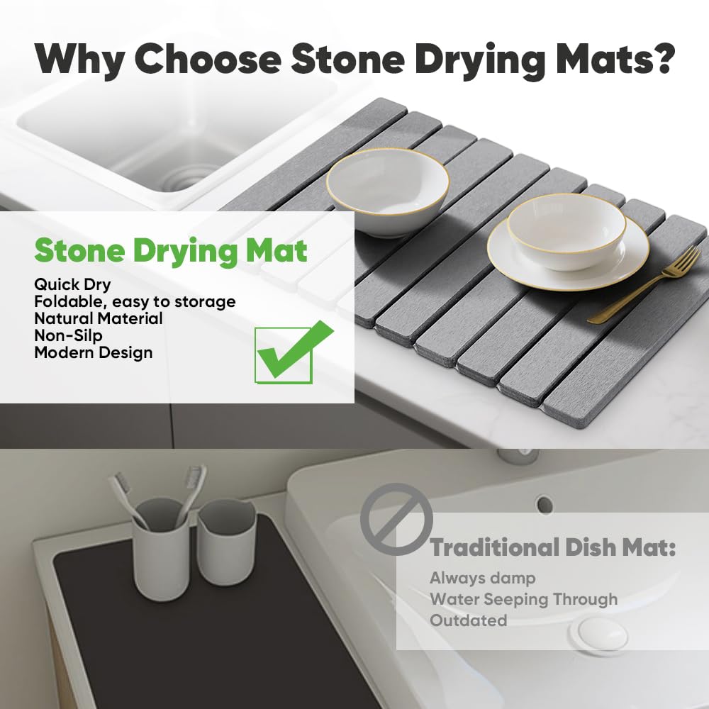 Favorking Stone Drying Mat is easy to clean and rinse after use.