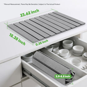 Favorking Stone Drying Mat folded for compact storage in a small kitchen.