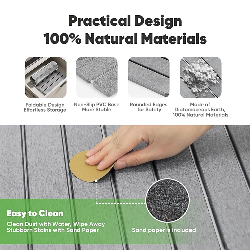 Favorking Stone Drying Mat with a non-slip base stays steady on the counter.