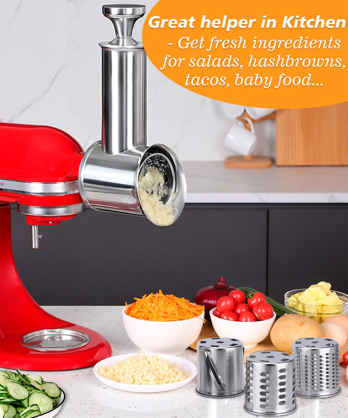 Dishwasher-safe KitchenAid attachment for easy cleaning after meals.