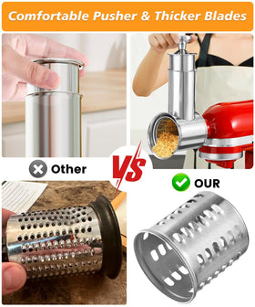 Dishwasher-safe attachment with large feed tube for easier ingredient loading.