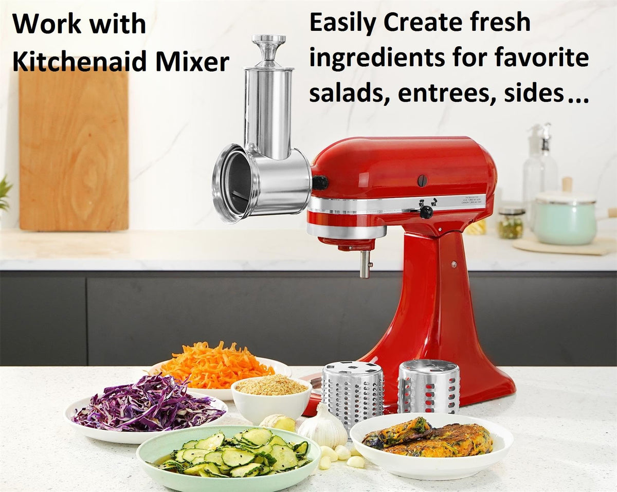 FavorKit Slicer Shredder large 60mm feed diameter handles whole vegetables for faster meals.
