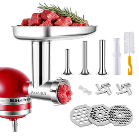 FavorKit stainless steel grinder attachment for KitchenAid mixers, delivers steady grinding and easy cleanup