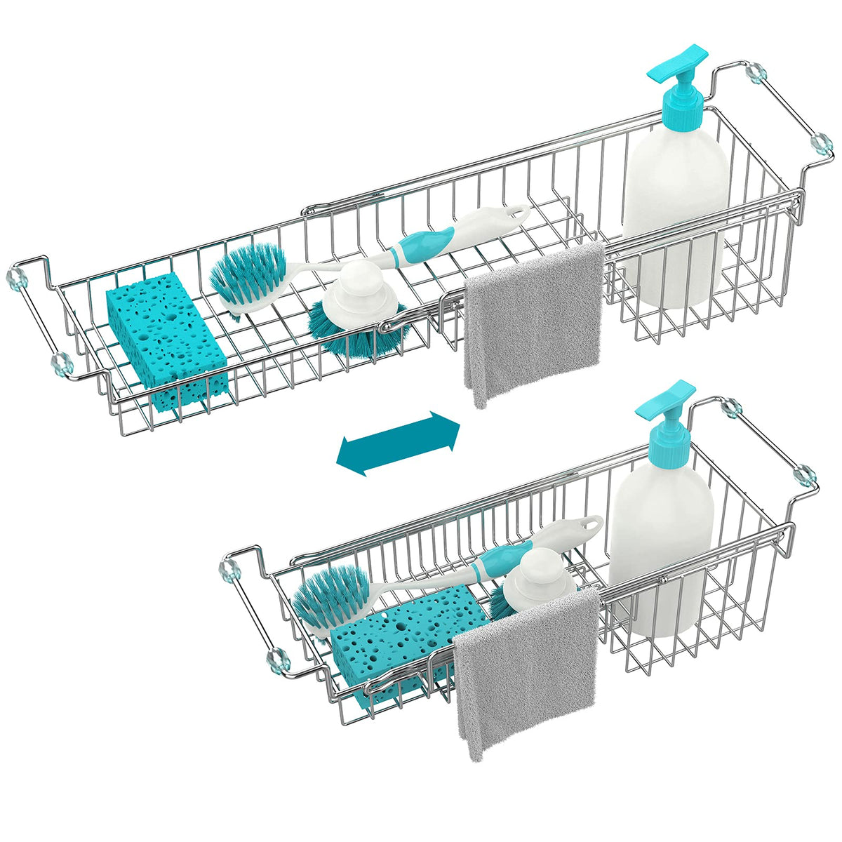 FavoThings over-sink caddy expanded to fit 14.5–22 inches for flexible storage.