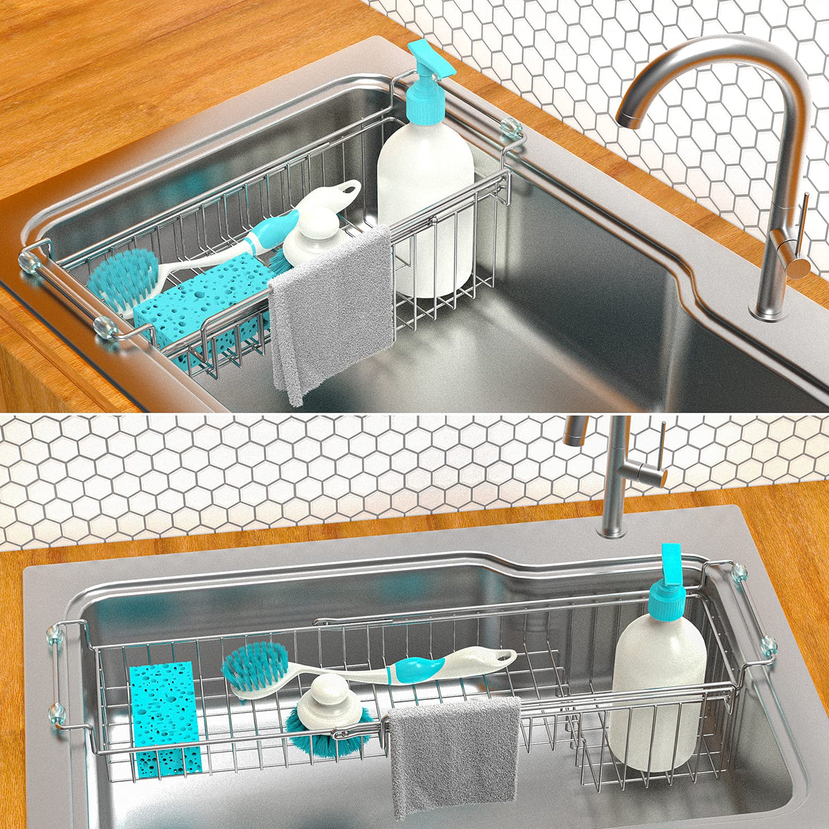 FavoThings two-dividers separate bottles and sponges for organized drying.