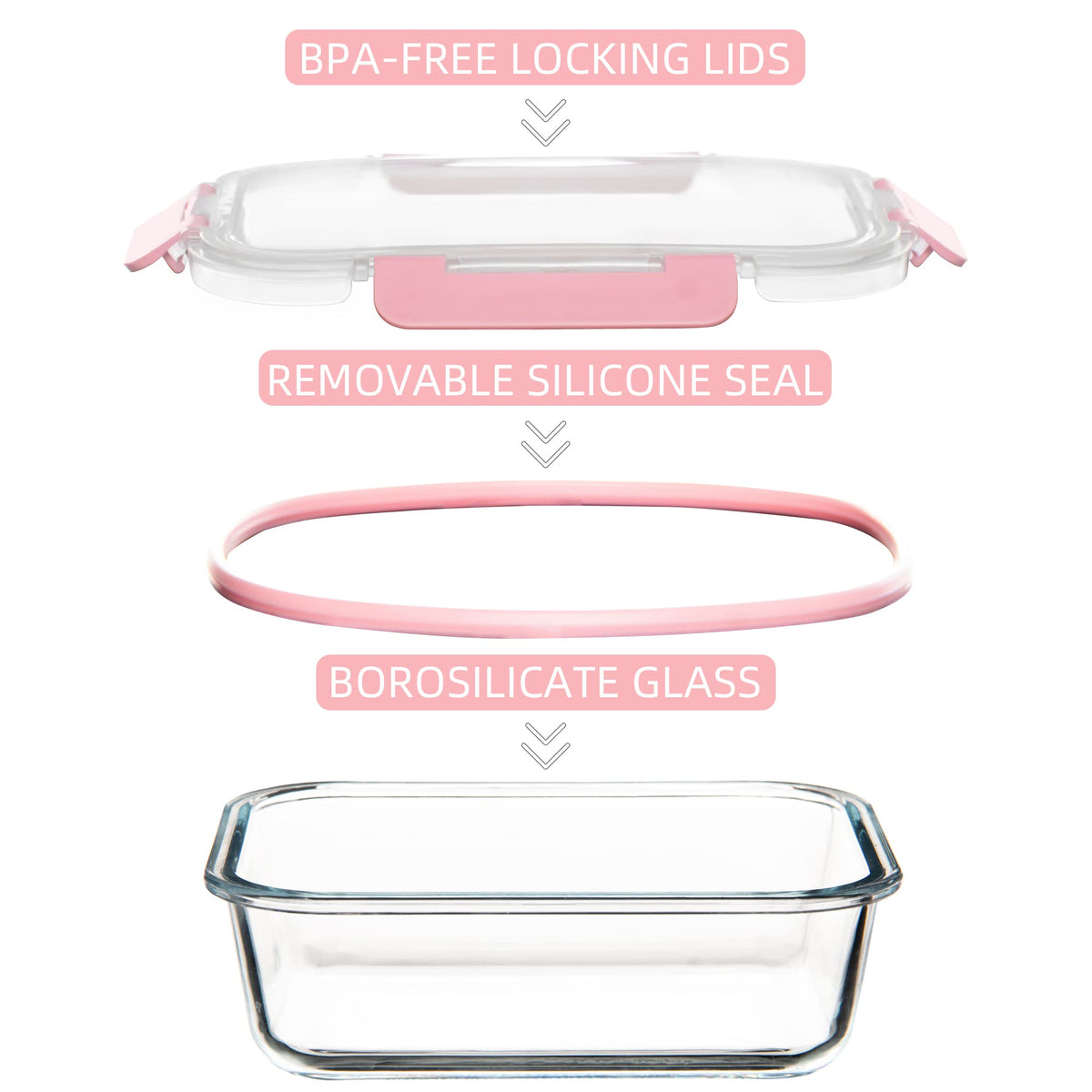 Airtight lids with silicone seal ensure freshness and prevent leaks.