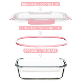 Airtight lids with silicone seal ensure freshness and prevent leaks.