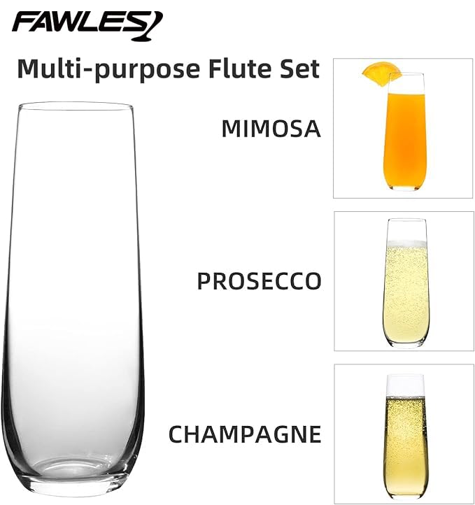 FAWLES stemless design with thick base to prevent tipping during celebrations.