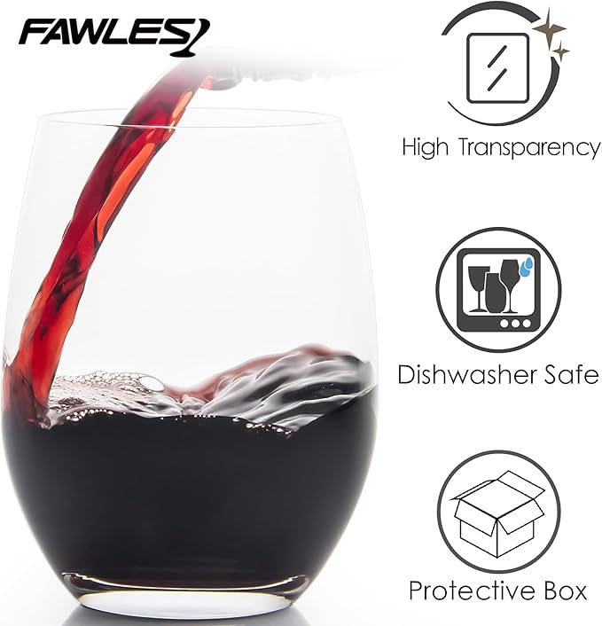 FAWLES stemless wine glasses hand-feel design offers balanced grip and comfortable handling