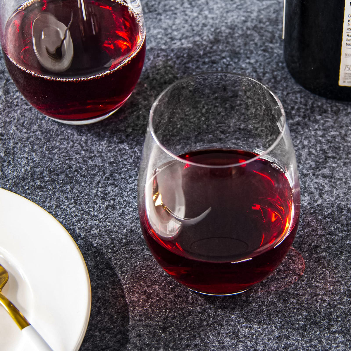 FAWLES stemless wine glasses tasting-curve directs flow to palate for balanced flavors