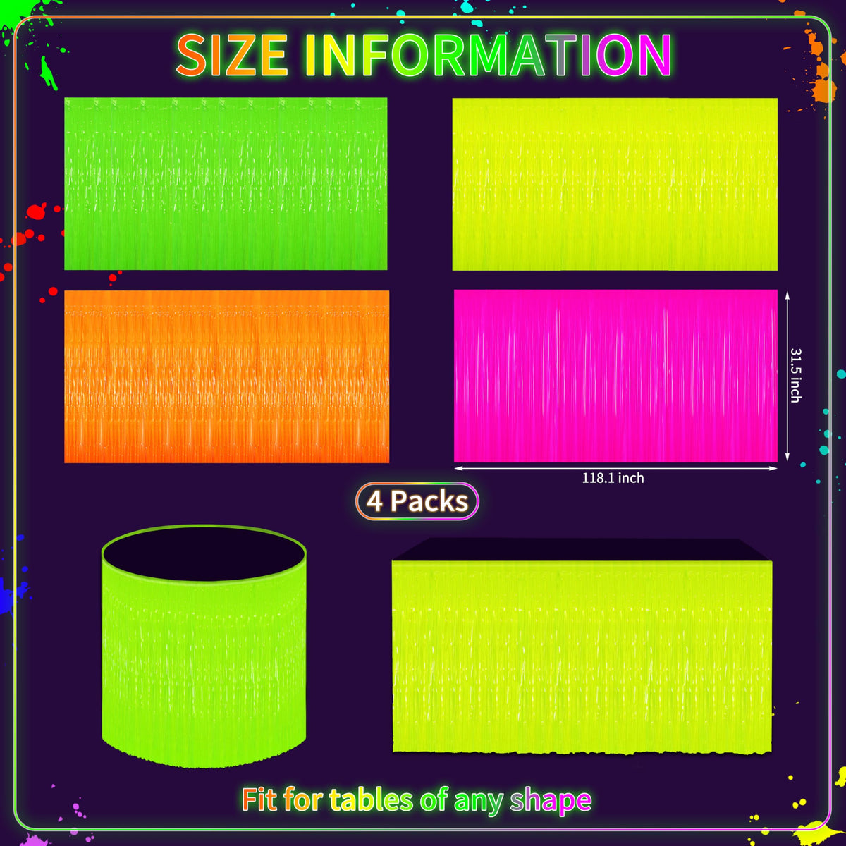 Fayoo glow neon orange table skirt bright UV reactive decor for events.