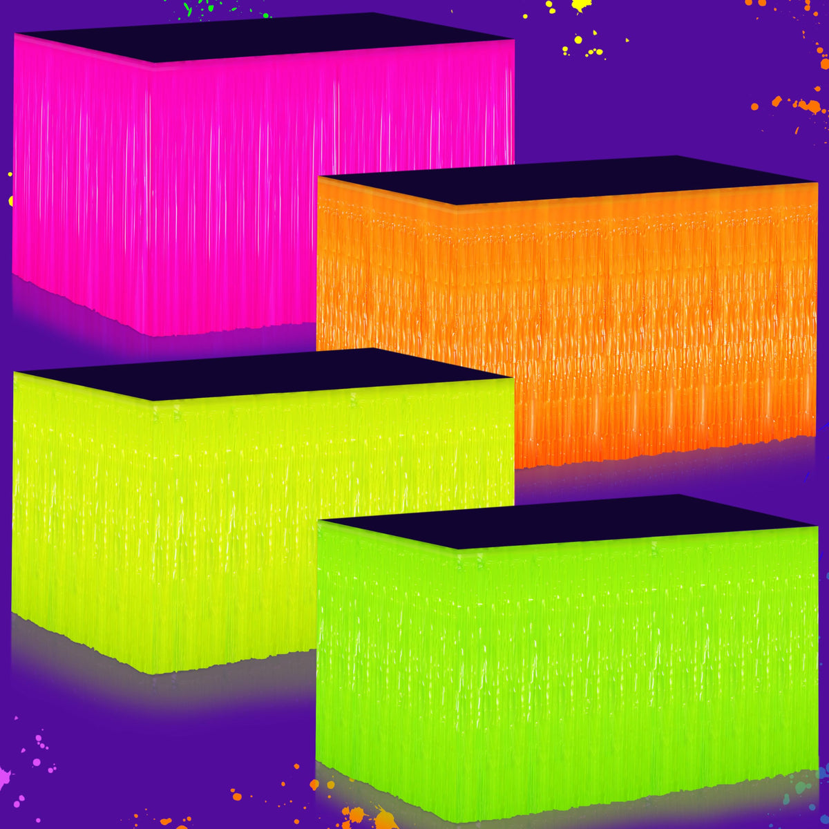 Fayoo glow neon pink table skirt glowing under blacklight for vibrant parties.