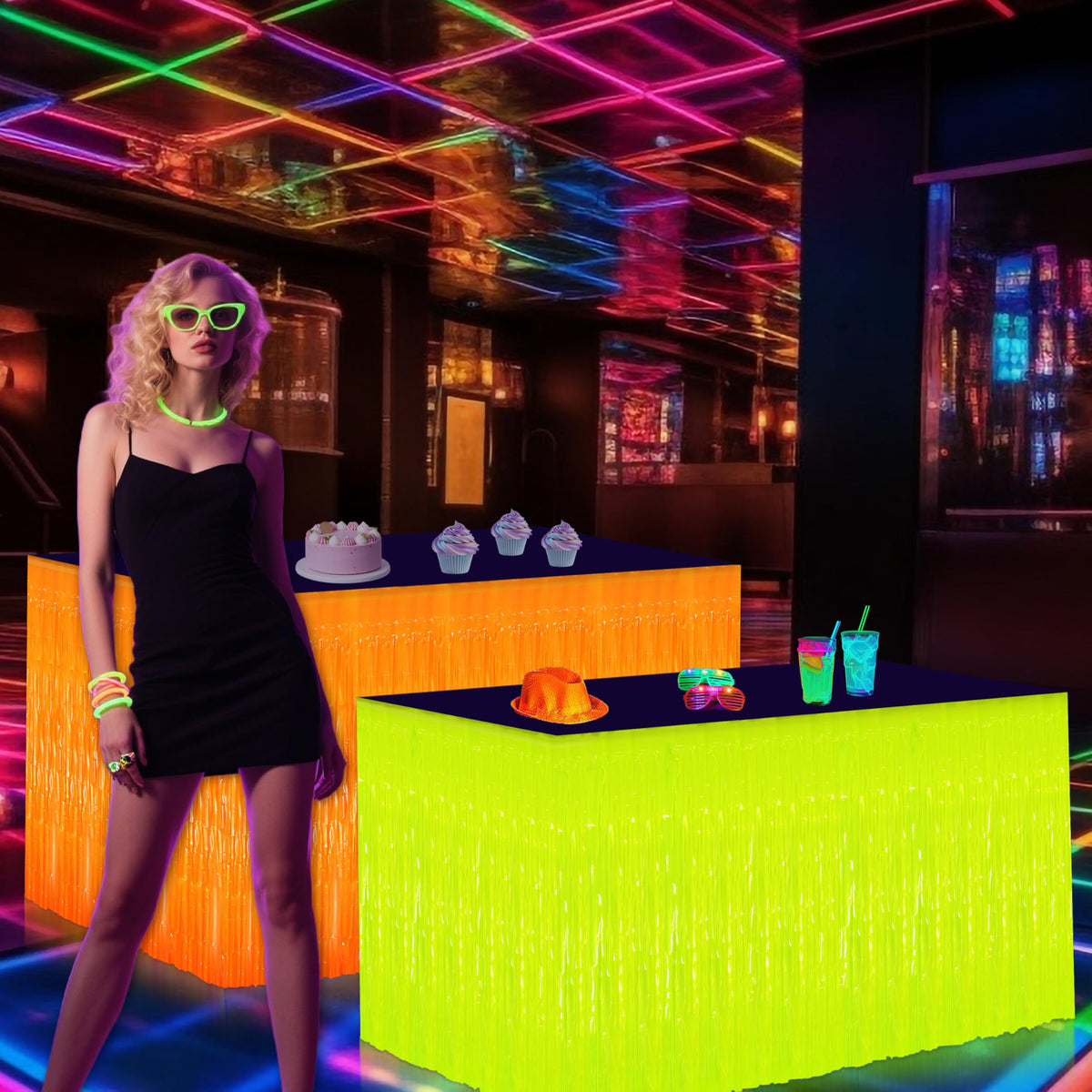 Fayoo glow neon wall backdrop uses skirts for dramatic glow effect.