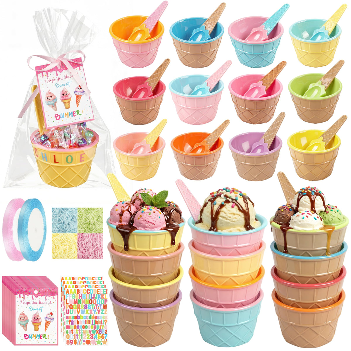 Fayoo ice cream bowls and spoons set for classroom gifts, durable and kid-friendly.
