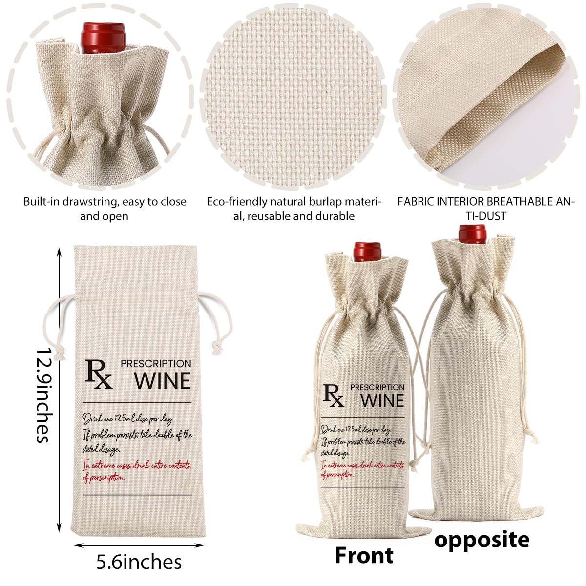 FBCCZEY drawstring burlap wine bag easy to carry and reuse