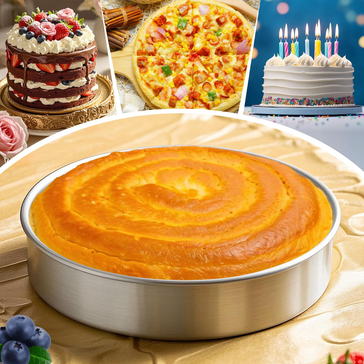 Fcgbdbz 2.2-inch deep seamless pans support layered cakes.