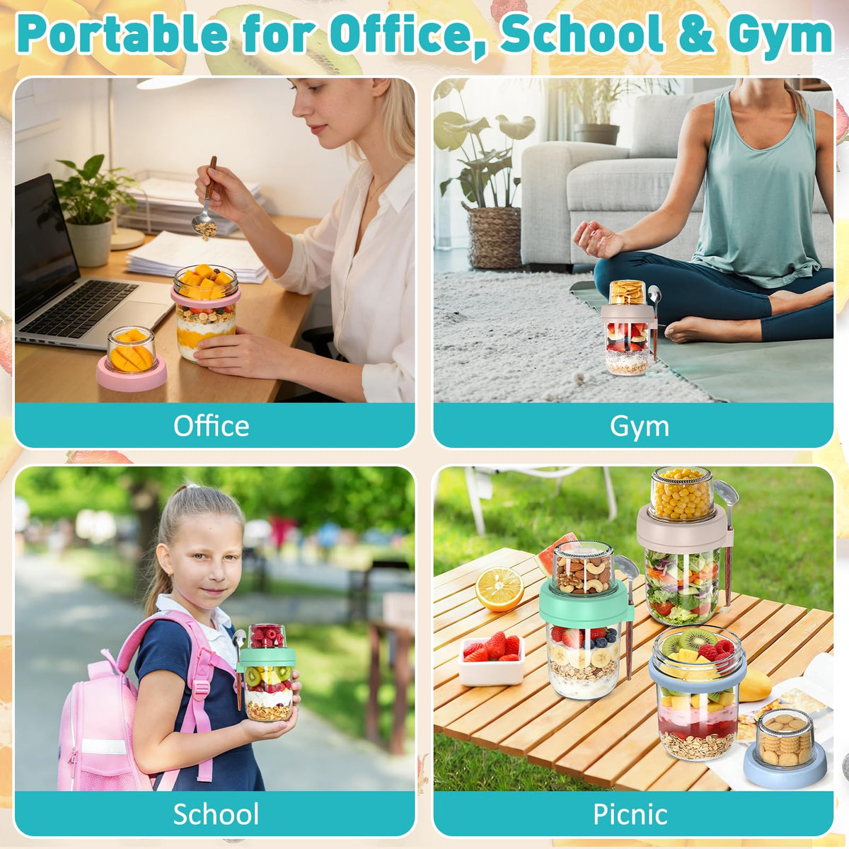 Fcotsm portable 20 oz jar fits in bags for breakfast on the go.