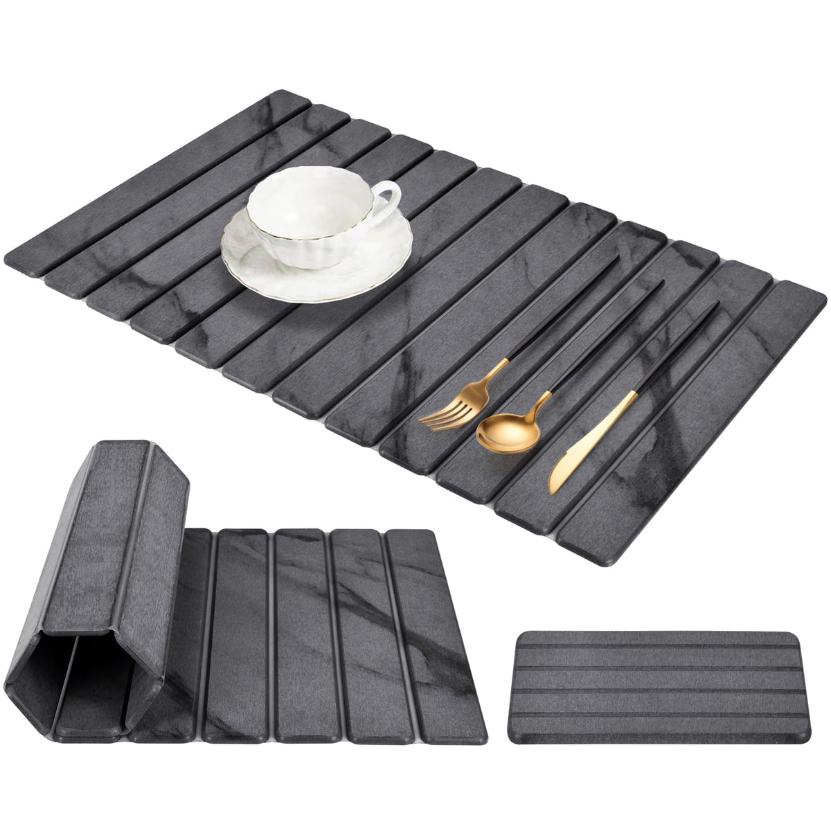 FDJTPOIU gray marble drying mat on counter showing large surface for fast air-drying