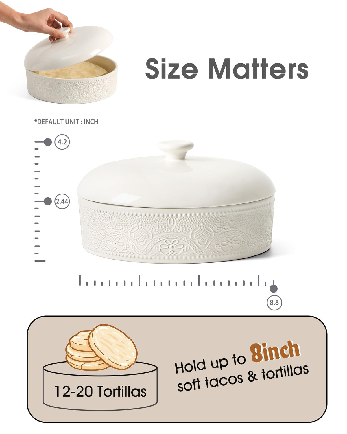 FE Fun Elements tortilla warmer with white lid adds elegant table touch