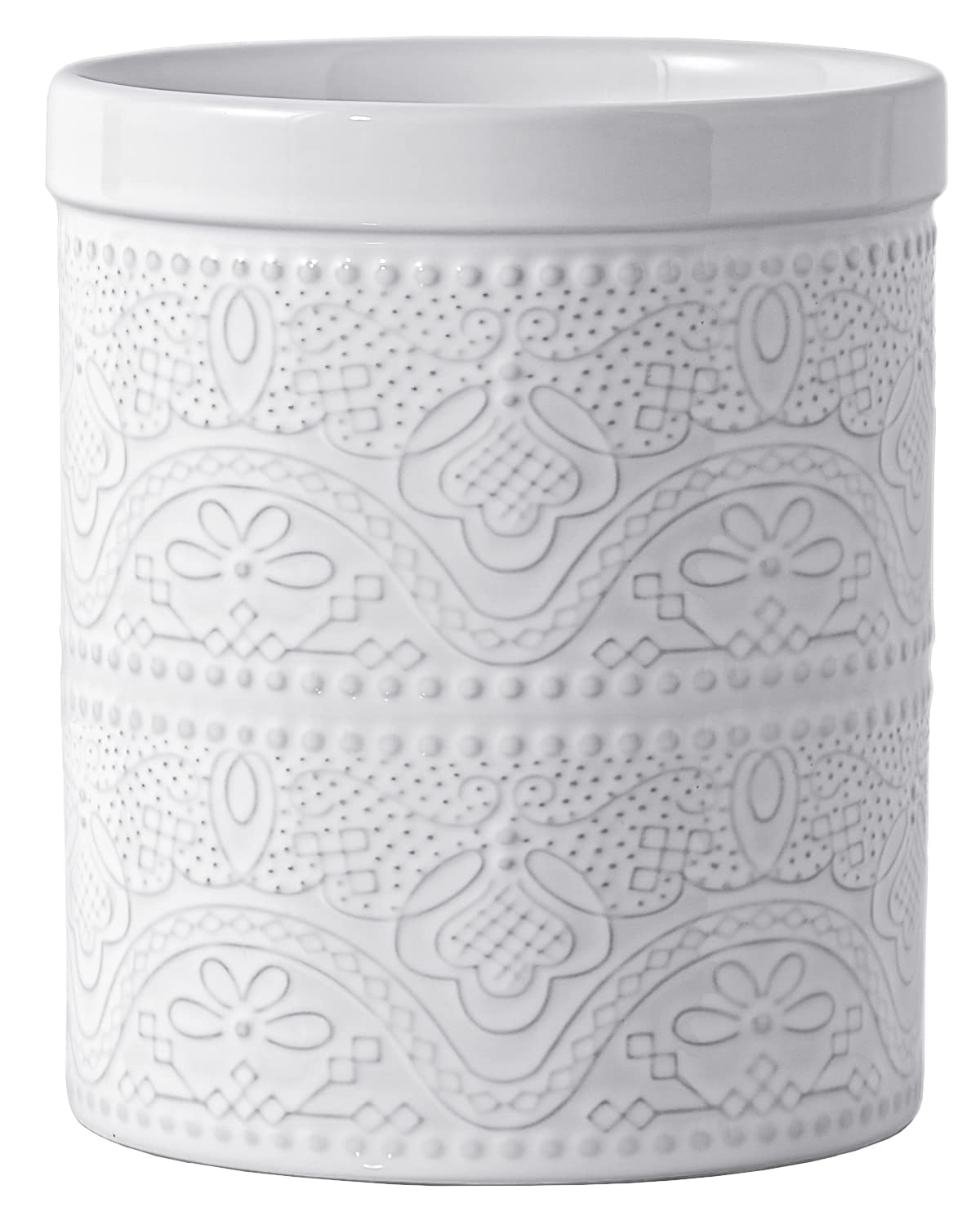 FE FUN ELEMENTS lace-emboss utensil holder in white keeps utensils upright and accessible.