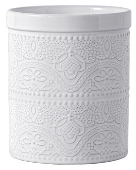 FE FUN ELEMENTS lace-emboss utensil holder in white keeps utensils upright and accessible.