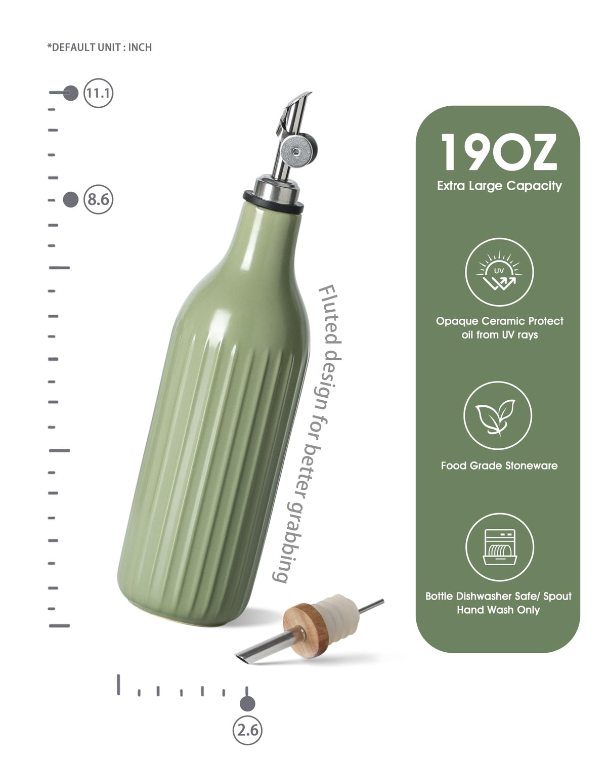 FE FUN ELEMENTS olive oil dispenser with stainless steel spout for drip-free pouring.