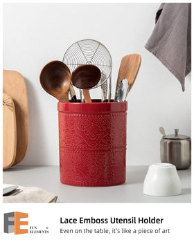 FE FUN ELEMENTS Christmas red utensil holder adds festive charm to counters.